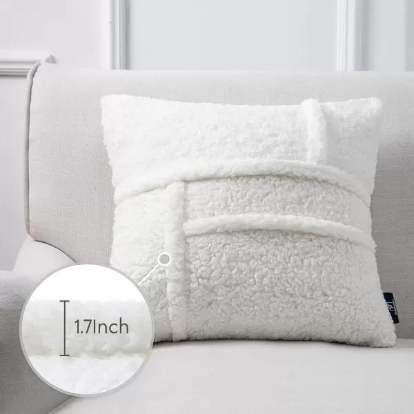 Phantoscope Pack of 2 Sherpa Throw Decorative Pillow Cover Decorative Faux Fur Fluffy Cushion Cases Soft Square Pillow Cases for BedroomCouch OffWhite Print 18 x 18 InchesWhite