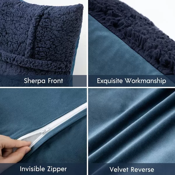 Phantoscope Pack of 2 Sherpa Throw Decorative Pillow Cover Decorative Faux Fur Fluffy Cushion Cases Soft Square Pillow Cases for BedroomCouch OffWhite Print 18 x 18 InchesNavy Blue