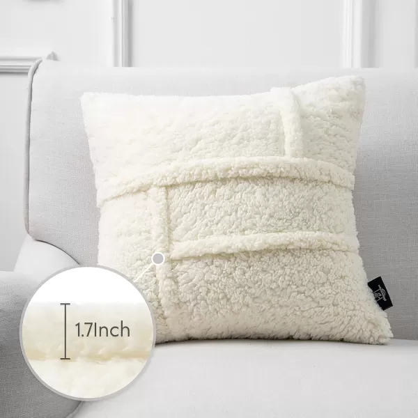 Phantoscope Pack of 2 Sherpa Throw Decorative Pillow Cover Decorative Faux Fur Fluffy Cushion Cases Soft Square Pillow Cases for BedroomCouch OffWhite Print 18 x 18 InchesOffwhite