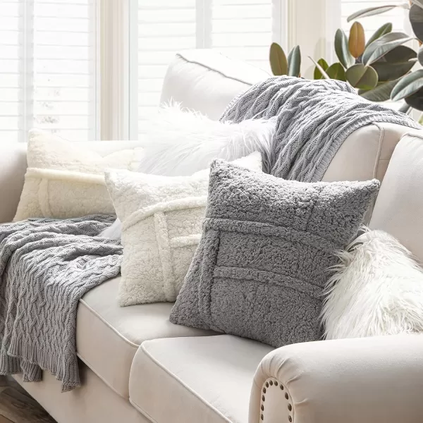 Phantoscope Pack of 2 Sherpa Throw Decorative Pillow Cover Decorative Faux Fur Fluffy Cushion Cases Soft Square Pillow Cases for BedroomCouch OffWhite Print 18 x 18 InchesWhite