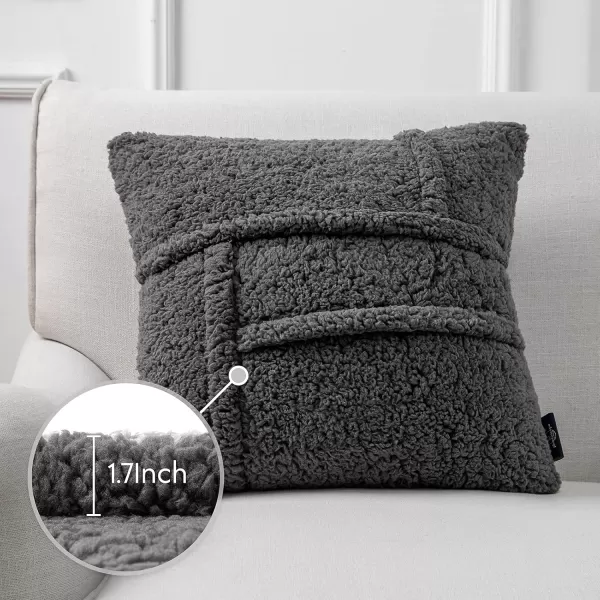 Phantoscope Pack of 2 Sherpa Throw Decorative Pillow Cover Decorative Faux Fur Fluffy Cushion Cases Soft Square Pillow Cases for BedroomCouch OffWhite Print 18 x 18 InchesDark Grey