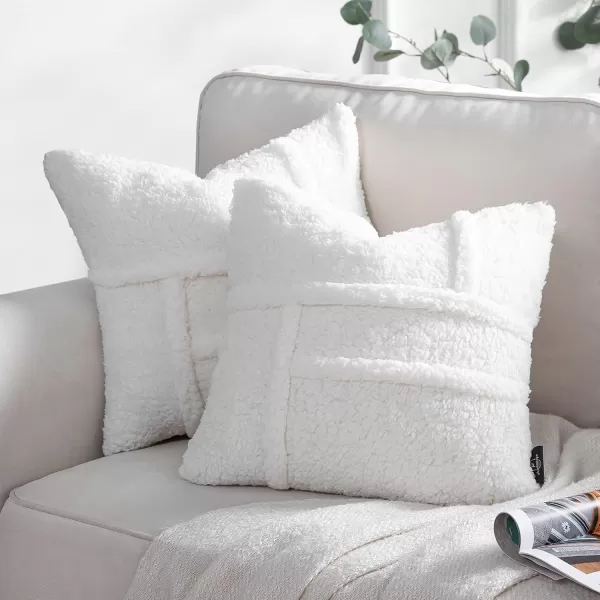 Phantoscope Pack of 2 Sherpa Throw Decorative Pillow Cover Decorative Faux Fur Fluffy Cushion Cases Soft Square Pillow Cases for BedroomCouch OffWhite Print 18 x 18 InchesWhite