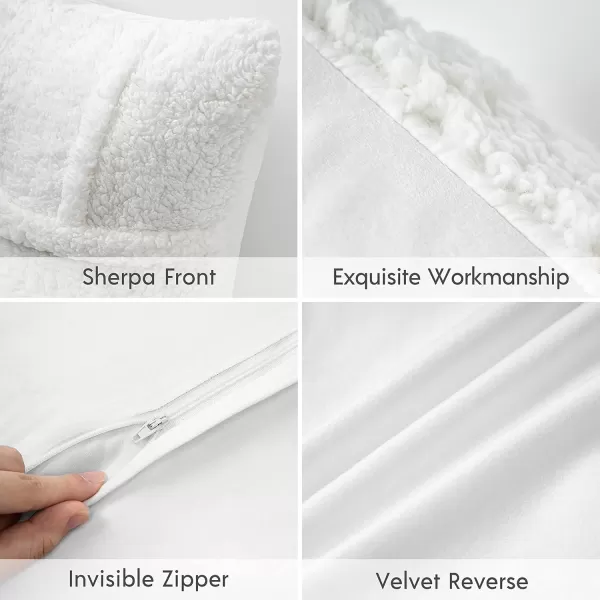 Phantoscope Pack of 2 Sherpa Throw Decorative Pillow Cover Decorative Faux Fur Fluffy Cushion Cases Soft Square Pillow Cases for BedroomCouch OffWhite Print 18 x 18 InchesWhite
