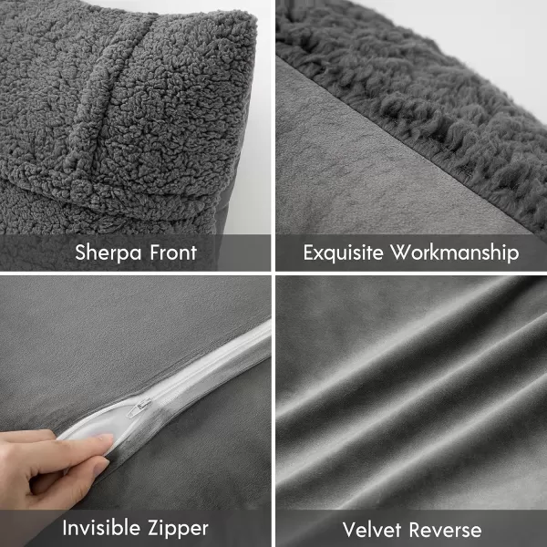 Phantoscope Pack of 2 Sherpa Throw Decorative Pillow Cover Decorative Faux Fur Fluffy Cushion Cases Soft Square Pillow Cases for BedroomCouch OffWhite Print 18 x 18 InchesDark Grey