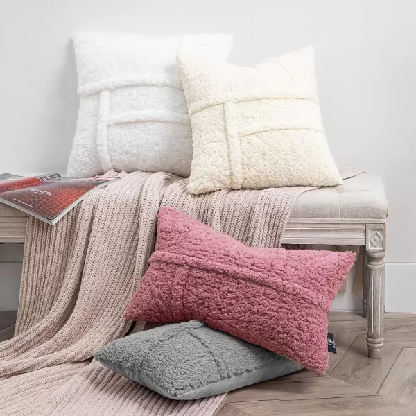 Phantoscope Pack of 2 Sherpa Throw Decorative Pillow Cover Decorative Faux Fur Fluffy Cushion Cases Soft Square Pillow Cases for BedroomCouch OffWhite Print 18 x 18 InchesOffwhite