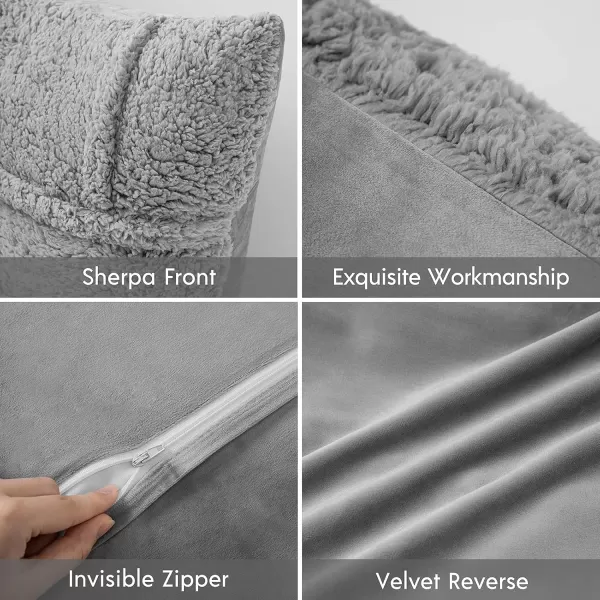 Phantoscope Pack of 2 Sherpa Throw Decorative Pillow Cover Decorative Faux Fur Fluffy Cushion Cases Soft Square Pillow Cases for BedroomCouch OffWhite Print 18 x 18 InchesLight Grey