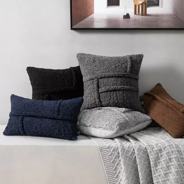 Phantoscope Pack of 2 Sherpa Throw Decorative Pillow Cover Decorative Faux Fur Fluffy Cushion Cases Soft Square Pillow Cases for BedroomCouch OffWhite Print 18 x 18 InchesBlack
