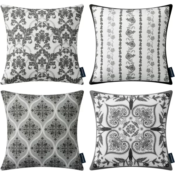 Phantoscope Pack of 4 Outdoor Pillows Waterproof Boho Geometric Outdoor Throw Pillow Covers Decorative Floral Patio Pillows Square Cushion Case for Couch Tent Sunbrella OrangeBlue 18x18 InchesBlackWhite