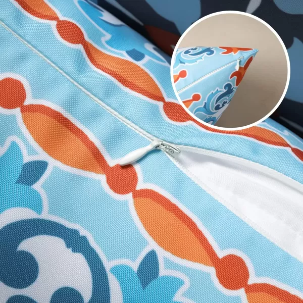 Phantoscope Set of 4 Outdoor Waterproof Throw Pillow CoversGeometric Decorative Boho Farmhouse Outdoor Pillows Cushion Case for Home Patio Furnitures Tent Sunbrella Blue and Green 18x18 InchesNavyBlueOrange