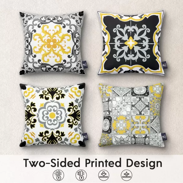 Phantoscope Set of 4 Outdoor Waterproof Throw Pillow CoversGeometric Decorative Boho Farmhouse Outdoor Pillows Cushion Case for Home Patio Furnitures Tent Sunbrella Blue and Green 18x18 InchesBlackGreyYellow