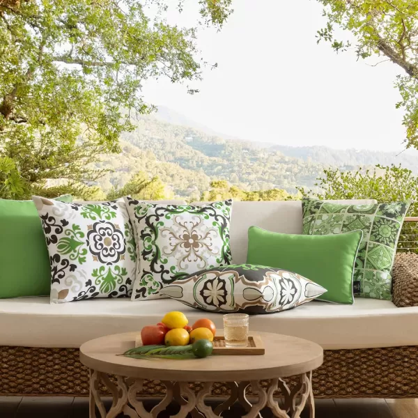 Phantoscope Set of 4 Outdoor Waterproof Throw Pillow CoversGeometric Decorative Boho Farmhouse Outdoor Pillows Cushion Case for Home Patio Furnitures Tent Sunbrella Blue and Green 18x18 InchesBlackOlive Green