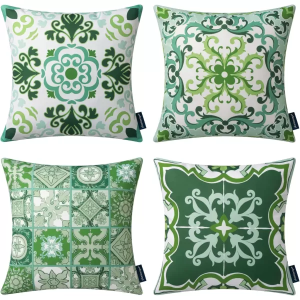 Phantoscope Set of 4 Outdoor Waterproof Throw Pillow CoversGeometric Decorative Boho Farmhouse Outdoor Pillows Cushion Case for Home Patio Furnitures Tent Sunbrella Blue and Green 18x18 InchesLight Olive Green
