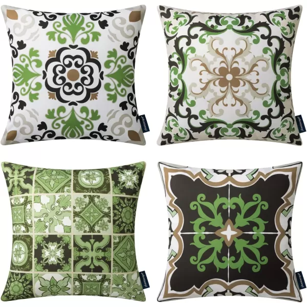Phantoscope Set of 4 Outdoor Waterproof Throw Pillow CoversGeometric Decorative Boho Farmhouse Outdoor Pillows Cushion Case for Home Patio Furnitures Tent Sunbrella Blue and Green 18x18 InchesBlackOlive Green