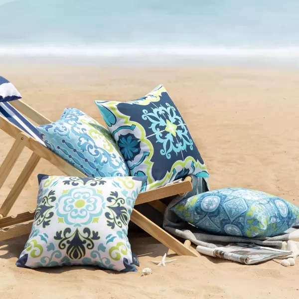 Phantoscope Set of 4 Outdoor Waterproof Throw Pillow CoversGeometric Decorative Boho Farmhouse Outdoor Pillows Cushion Case for Home Patio Furnitures Tent Sunbrella Blue and Green 18x18 InchesNavyBlueGreen