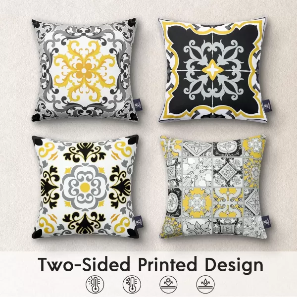 Phantoscope Set of 4 Outdoor Waterproof Throw Pillow CoversGeometric Decorative Boho Farmhouse Outdoor Pillows Cushion Case for Home Patio Furnitures Tent Sunbrella Blue and Green 18x18 InchesBlackGreyYellow