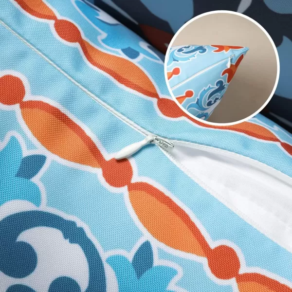 Phantoscope Set of 4 Outdoor Waterproof Throw Pillow CoversGeometric Decorative Boho Farmhouse Outdoor Pillows Cushion Case for Home Patio Furnitures Tent Sunbrella Blue and Green 18x18 InchesNavyBlueOrange