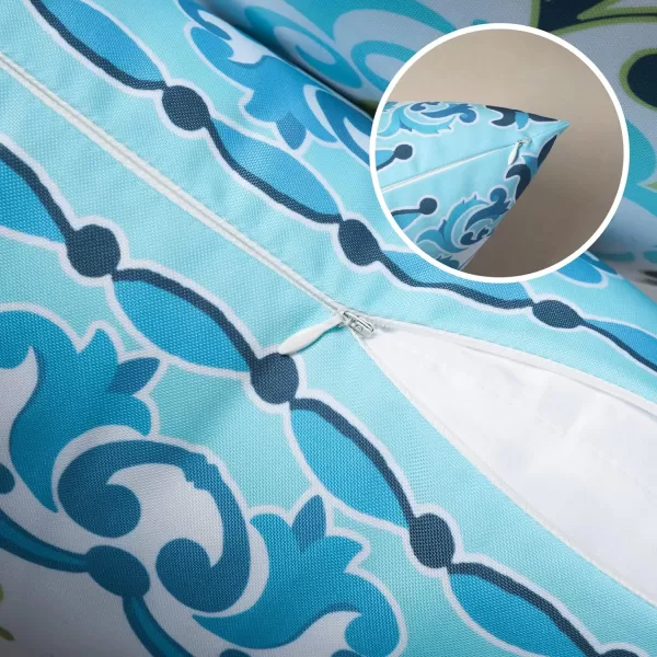 Phantoscope Set of 4 Outdoor Waterproof Throw Pillow CoversGeometric Decorative Boho Farmhouse Outdoor Pillows Cushion Case for Home Patio Furnitures Tent Sunbrella Blue and Green 18x18 InchesNavyBlueGreen