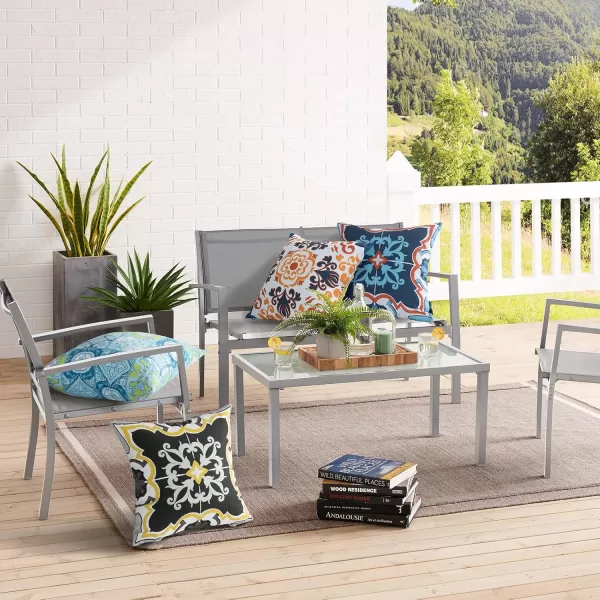 Phantoscope Set of 4 Outdoor Waterproof Throw Pillow CoversGeometric Decorative Boho Farmhouse Outdoor Pillows Cushion Case for Home Patio Furnitures Tent Sunbrella Blue and Green 18x18 InchesNavyBlueOrange