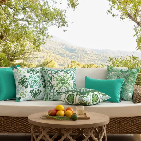 Phantoscope Set of 4 Outdoor Waterproof Throw Pillow CoversGeometric Decorative Boho Farmhouse Outdoor Pillows Cushion Case for Home Patio Furnitures Tent Sunbrella Blue and Green 18x18 InchesLight Olive Green