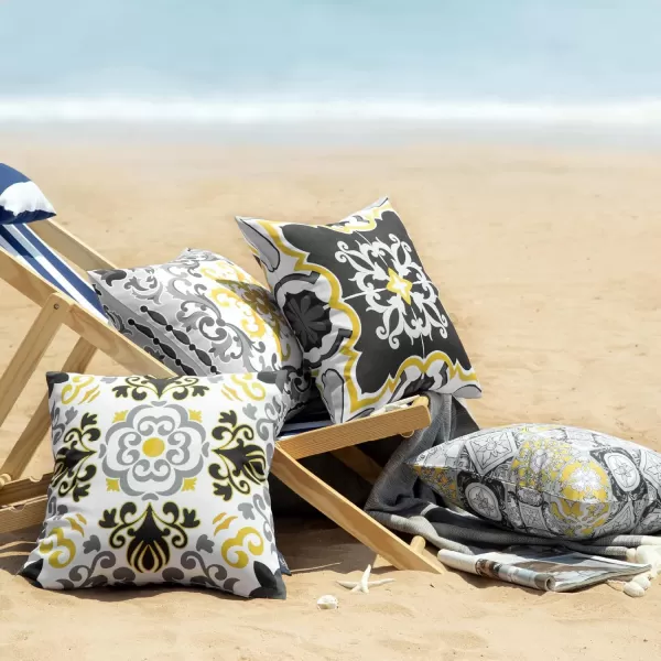 Phantoscope Set of 4 Outdoor Waterproof Throw Pillow CoversGeometric Decorative Boho Farmhouse Outdoor Pillows Cushion Case for Home Patio Furnitures Tent Sunbrella Blue and Green 18x18 InchesBlackGreyYellow