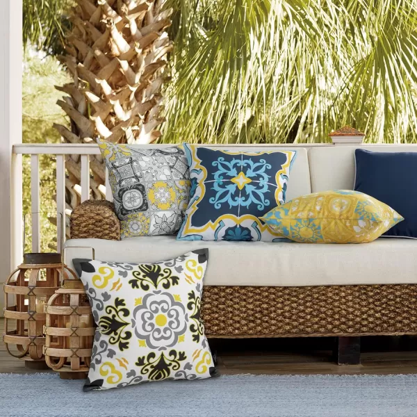 Phantoscope Set of 4 Outdoor Waterproof Throw Pillow CoversGeometric Decorative Boho Farmhouse Outdoor Pillows Cushion Case for Home Patio Furnitures Tent Sunbrella Blue and Green 18x18 InchesBlackGreyYellow