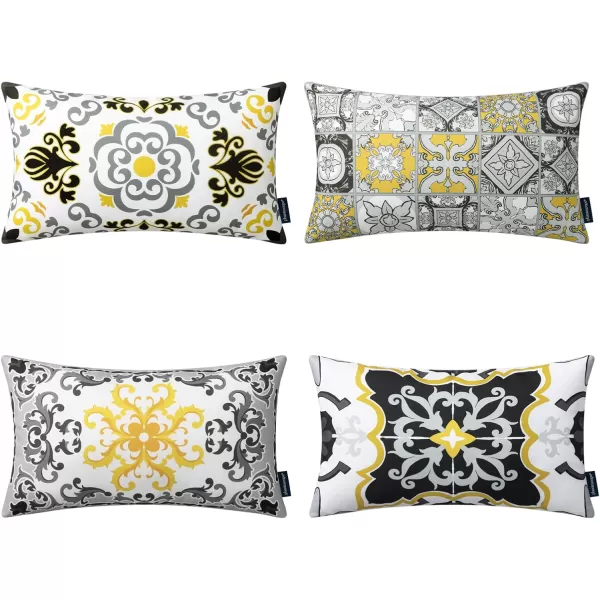 Phantoscope Set of 4 Outdoor Waterproof Throw Pillow CoversGeometric Decorative Boho Farmhouse Outdoor Pillows Cushion Case for Home Patio Furnitures Tent Sunbrella Blue and Green 18x18 InchesBlackGreyYellow