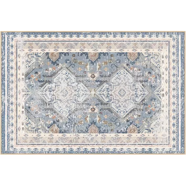 Phantoscope Vintage Collection Area Rug 5x7 for Living Room  Washable Rug Large Boho Carpet NonSlip for Bedroom Dining Room Indoor LowPile Neutral Distressed Accent Rug Dusty BlueMultiDusty BlueMulti