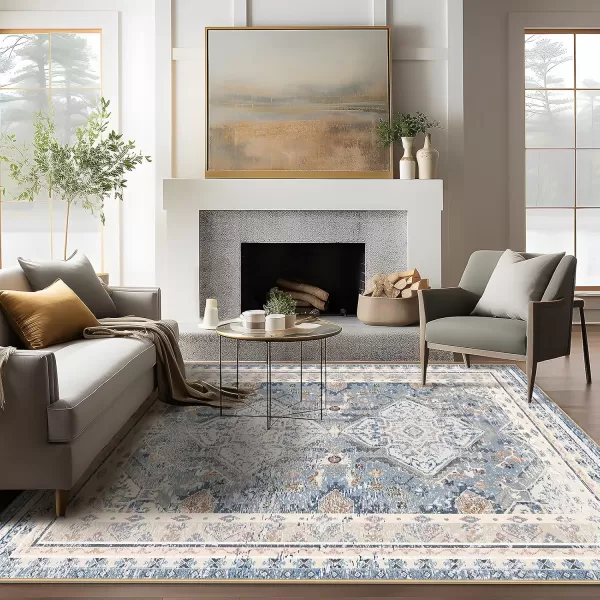 Phantoscope Vintage Collection Area Rug 5x7 for Living Room  Washable Rug Large Boho Carpet NonSlip for Bedroom Dining Room Indoor LowPile Neutral Distressed Accent Rug Dusty BlueMultiDusty BlueMulti