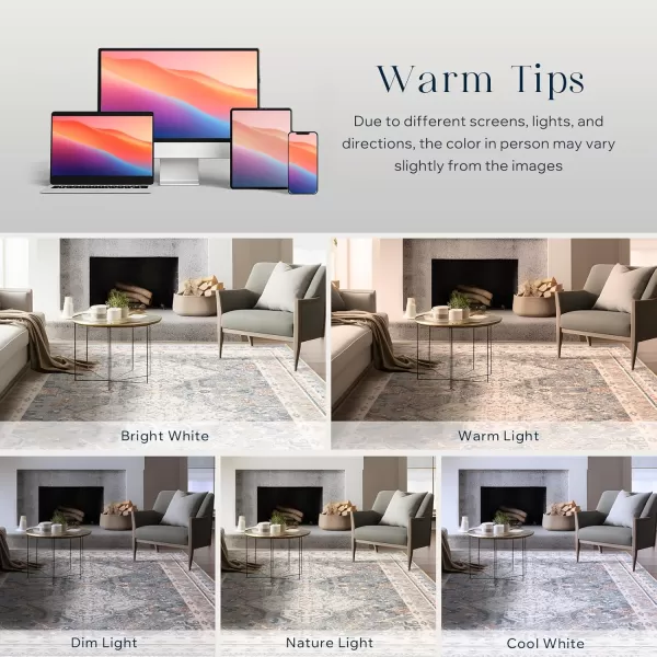 Phantoscope Vintage Collection Area Rug 5x7 for Living Room  Washable Rug Large Boho Carpet NonSlip for Bedroom Dining Room Indoor LowPile Neutral Distressed Accent Rug Dusty BlueMultiDusty BlueMulti