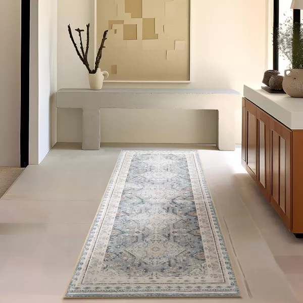 Phantoscope Vintage Collection Area Rug 5x7 for Living Room  Washable Rug Large Boho Carpet NonSlip for Bedroom Dining Room Indoor LowPile Neutral Distressed Accent Rug Dusty BlueMultiDusty BlueMulti