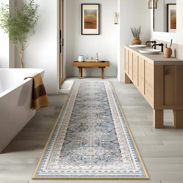 Phantoscope Vintage Collection Area Rug 5x7 for Living Room  Washable Rug Large Boho Carpet NonSlip for Bedroom Dining Room Indoor LowPile Neutral Distressed Accent Rug Dusty BlueMultiDusty BlueMulti