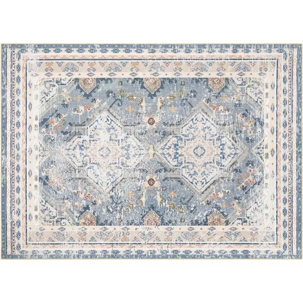 Phantoscope Vintage Collection Area Rug 5x7 for Living Room  Washable Rug Large Boho Carpet NonSlip for Bedroom Dining Room Indoor LowPile Neutral Distressed Accent Rug Dusty BlueMultiDusty BlueMulti