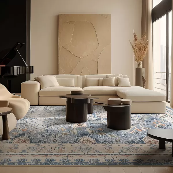 Phantoscope Vintage Collection Area Rug 5x7 for Living Room  Washable Rug Large Boho Carpet NonSlip for Bedroom Dining Room Indoor LowPile Neutral Distressed Accent Rug Dusty BlueMultiDusty BlueMulti