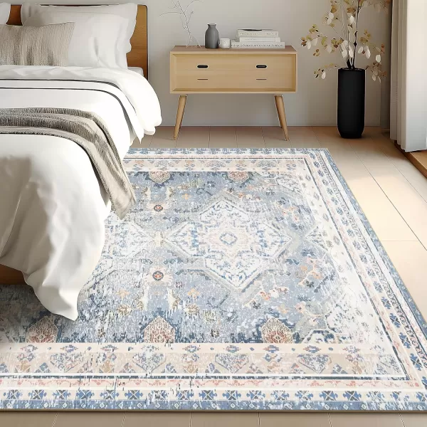 Phantoscope Vintage Collection Area Rug 5x7 for Living Room  Washable Rug Large Boho Carpet NonSlip for Bedroom Dining Room Indoor LowPile Neutral Distressed Accent Rug Dusty BlueMultiDusty BlueMulti