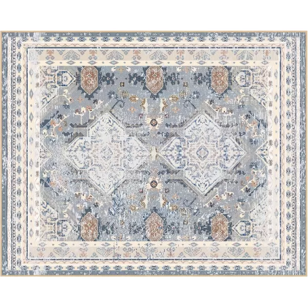 Phantoscope Vintage Collection Area Rug 5x7 for Living Room  Washable Rug Large Boho Carpet NonSlip for Bedroom Dining Room Indoor LowPile Neutral Distressed Accent Rug Dusty BlueMultiDusty BlueMulti