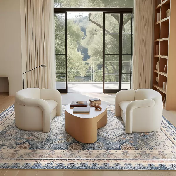 Phantoscope Vintage Collection Area Rug 5x7 for Living Room  Washable Rug Large Boho Carpet NonSlip for Bedroom Dining Room Indoor LowPile Neutral Distressed Accent Rug Dusty BlueMultiDusty BlueMulti