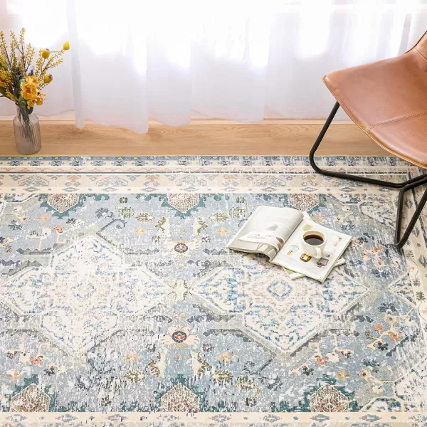 Phantoscope Vintage Collection Area Rug 5x7 for Living Room  Washable Rug Large Boho Carpet NonSlip for Bedroom Dining Room Indoor LowPile Neutral Distressed Accent Rug Dusty BlueMultiDusty BlueMulti