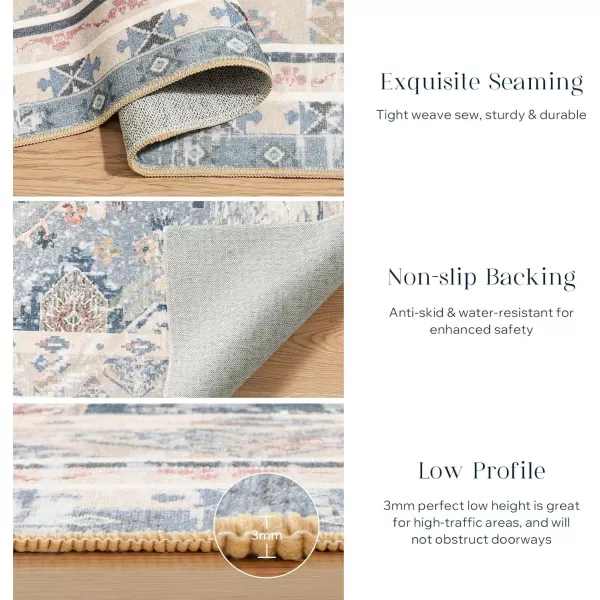 Phantoscope Vintage Collection Area Rug 5x7 for Living Room  Washable Rug Large Boho Carpet NonSlip for Bedroom Dining Room Indoor LowPile Neutral Distressed Accent Rug Dusty BlueMultiDusty BlueMulti