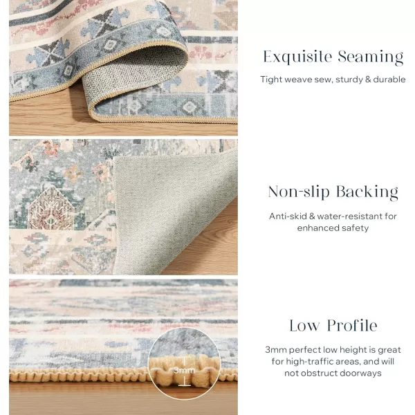 Phantoscope Vintage Collection Area Rug 5x7 for Living Room  Washable Rug Large Boho Carpet NonSlip for Bedroom Dining Room Indoor LowPile Neutral Distressed Accent Rug Dusty BlueMultiDusty BlueMulti