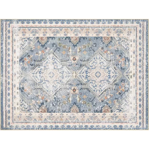 Phantoscope Vintage Collection Area Rug 5x7 for Living Room  Washable Rug Large Boho Carpet NonSlip for Bedroom Dining Room Indoor LowPile Neutral Distressed Accent Rug Dusty BlueMultiDusty BlueMulti