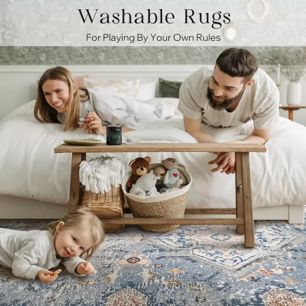 Phantoscope Vintage Collection Area Rug 5x7 for Living Room  Washable Rug Large Boho Carpet NonSlip for Bedroom Dining Room Indoor LowPile Neutral Distressed Accent Rug Dusty BlueMultiDusty BlueMulti