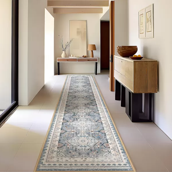 Phantoscope Vintage Collection Area Rug 5x7 for Living Room  Washable Rug Large Boho Carpet NonSlip for Bedroom Dining Room Indoor LowPile Neutral Distressed Accent Rug Dusty BlueMultiDusty BlueMulti