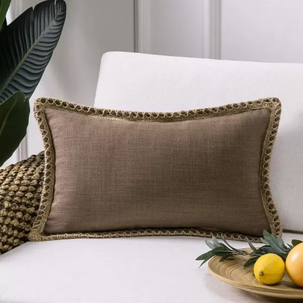 Phantoscope Farmhouse Solid Throw Decorative Pillow Cover Burlap Linen Trimmed Tailored Edges Outdoor Pillow Off White 1 Pack 12 x 20 inches 30 x 50 cmCoffee