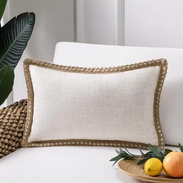 Phantoscope Farmhouse Solid Throw Decorative Pillow Cover Burlap Linen Trimmed Tailored Edges Outdoor Pillow Off White 1 Pack 12 x 20 inches 30 x 50 cmOff White
