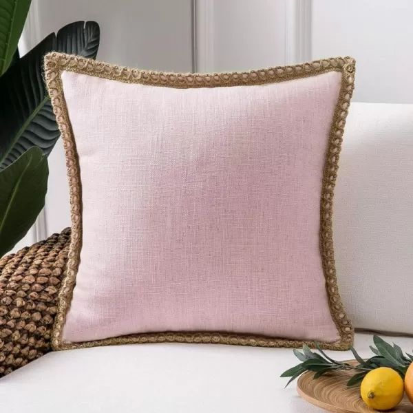 Phantoscope Farmhouse Solid Throw Decorative Pillow Cover Burlap Linen Trimmed Tailored Edges Outdoor Pillow Off White 1 Pack 12 x 20 inches 30 x 50 cmBlush Pink