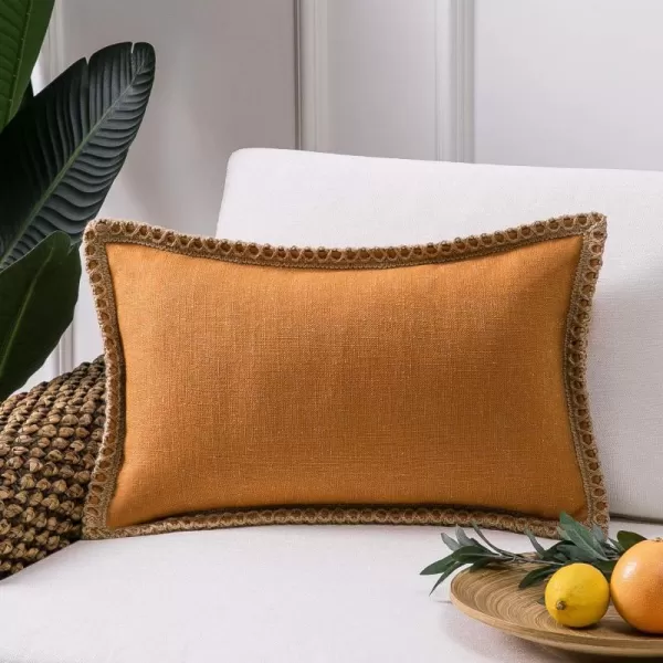 Phantoscope Farmhouse Solid Throw Decorative Pillow Cover Burlap Linen Trimmed Tailored Edges Outdoor Pillow Off White 1 Pack 12 x 20 inches 30 x 50 cmOrange