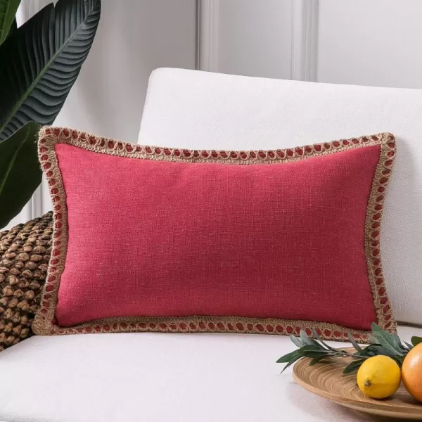 Phantoscope Farmhouse Solid Throw Decorative Pillow Cover Burlap Linen Trimmed Tailored Edges Outdoor Pillow Off White 1 Pack 12 x 20 inches 30 x 50 cmRed