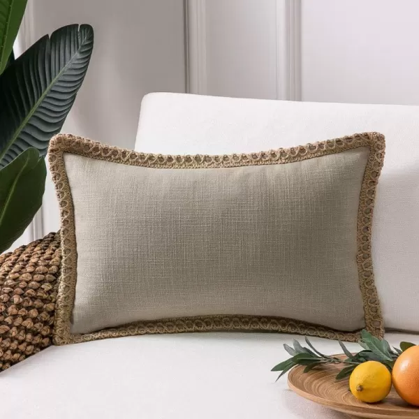 Phantoscope Farmhouse Solid Throw Decorative Pillow Cover Burlap Linen Trimmed Tailored Edges Outdoor Pillow Off White 1 Pack 12 x 20 inches 30 x 50 cmBeige