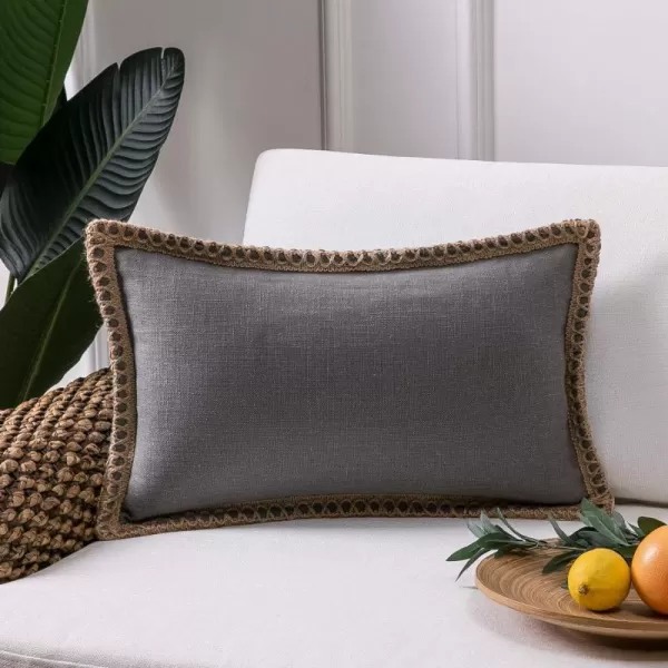 Phantoscope Farmhouse Solid Throw Decorative Pillow Cover Burlap Linen Trimmed Tailored Edges Outdoor Pillow Off White 1 Pack 12 x 20 inches 30 x 50 cmGray