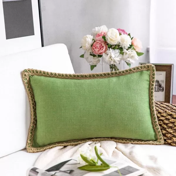 Phantoscope Farmhouse Solid Throw Decorative Pillow Cover Burlap Linen Trimmed Tailored Edges Outdoor Pillow Off White 1 Pack 12 x 20 inches 30 x 50 cmGreen